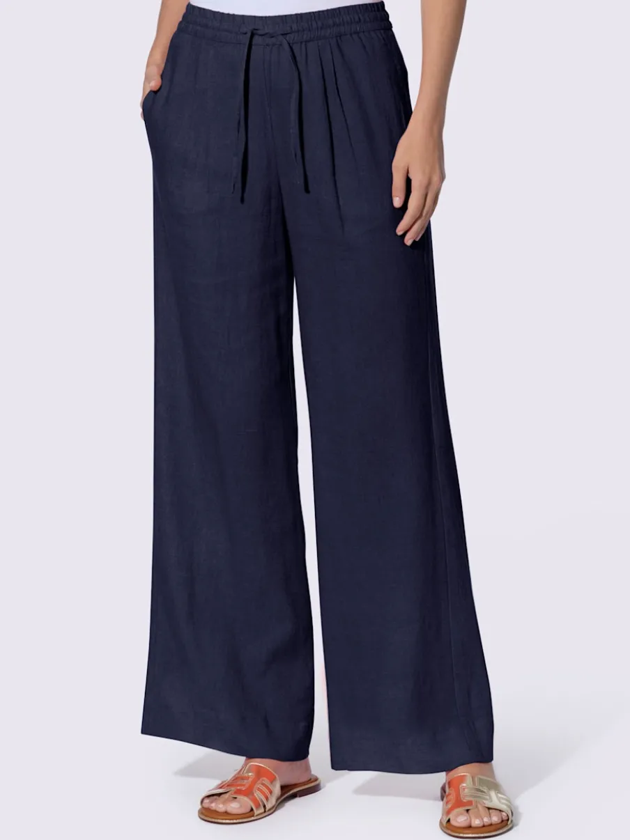 Pantalon taille haute en lin avec ceinture élastique et pinces