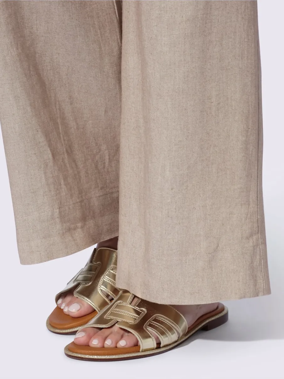 Pantalon taille haute en lin avec ceinture élastique et pinces