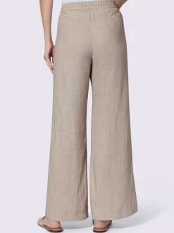 Pantalon taille haute en lin avec ceinture élastique et pinces