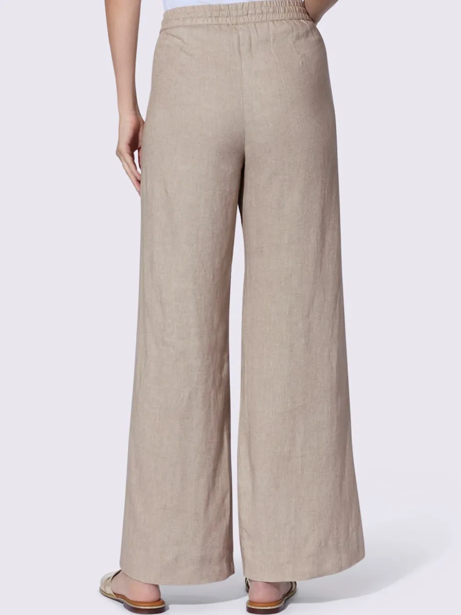 Pantalon taille haute en lin avec ceinture élastique et pinces
