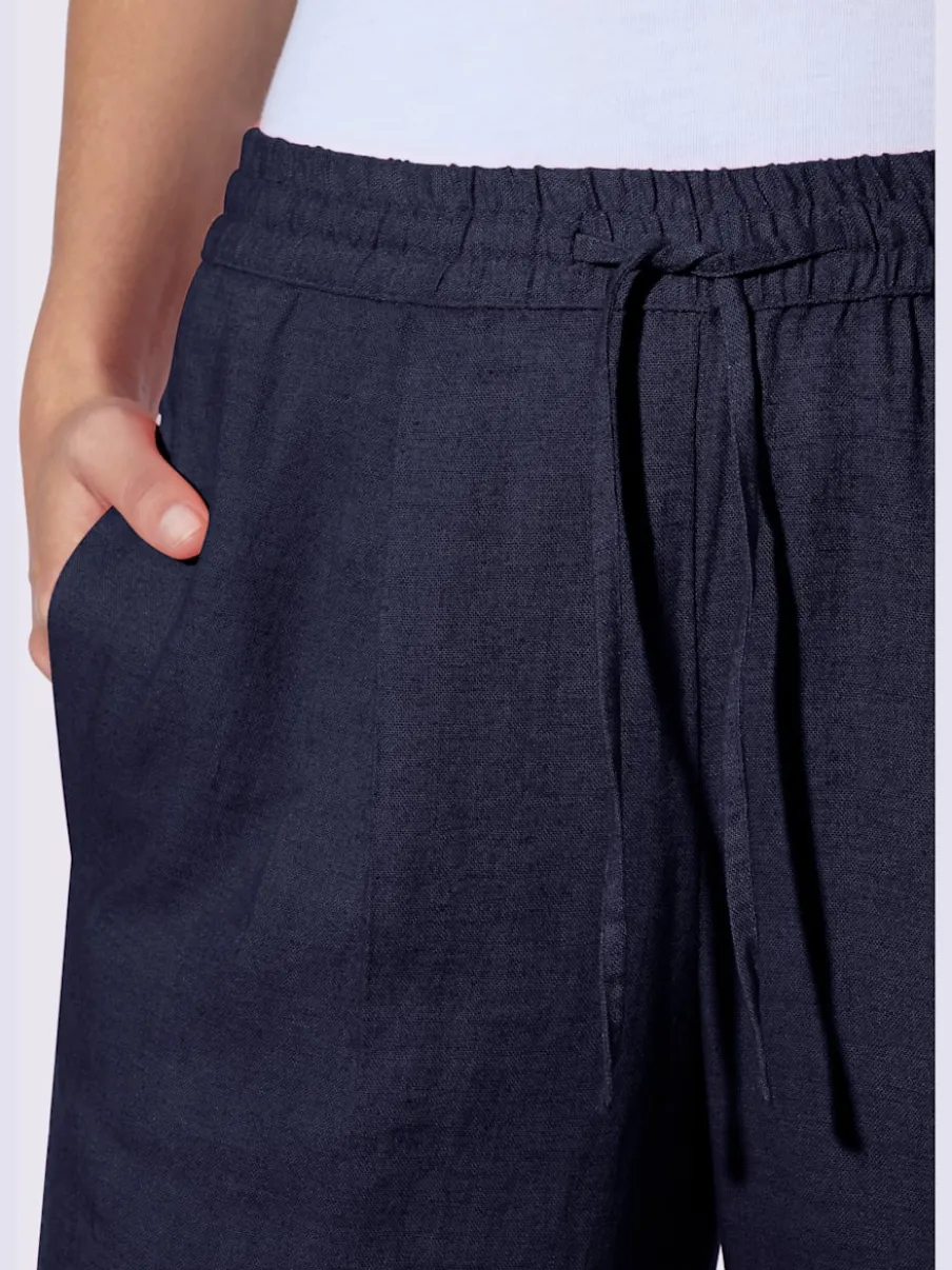 Pantalon taille haute en lin avec ceinture élastique et pinces