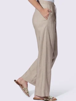 Pantalon taille haute en lin avec ceinture élastique et pinces