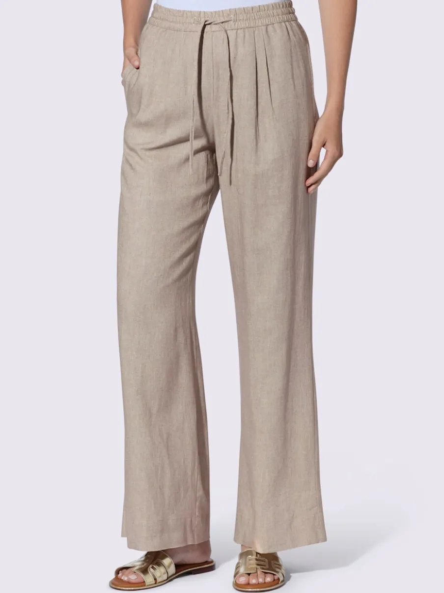 Pantalon taille haute en lin avec ceinture élastique et pinces