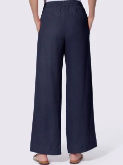 Pantalon taille haute en lin avec ceinture élastique et pinces