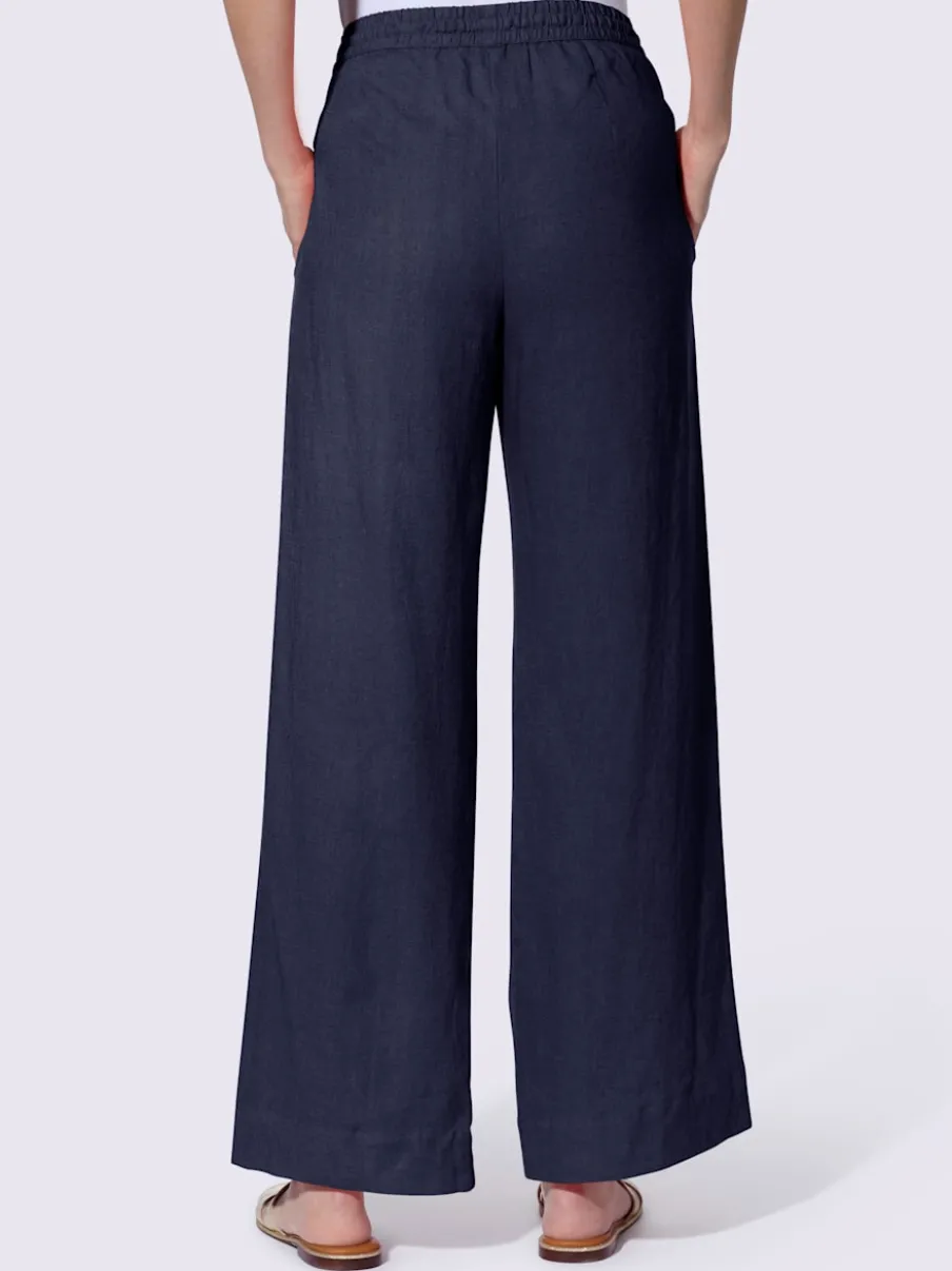 Pantalon taille haute en lin avec ceinture élastique et pinces
