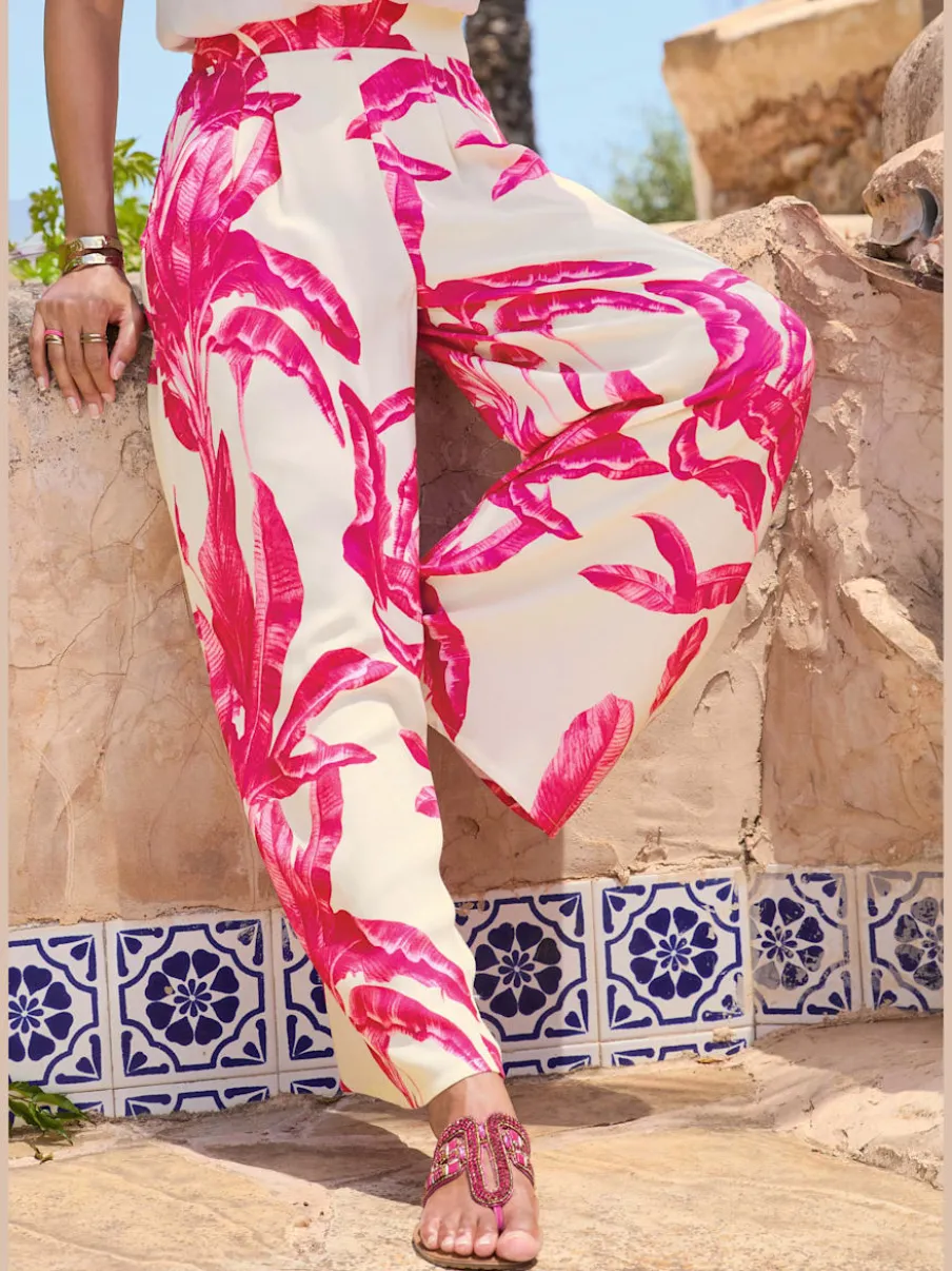 Pantalon à taille élastiquée avec poches et pinces fluides