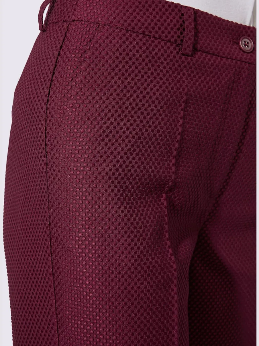 Pantalon tailleur ajusté en jacquard avec ceinture et poches latérales