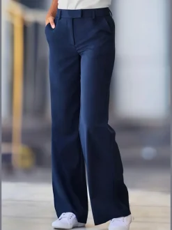 Pantalon tailleur à plis repassés avec ceinture élastique ajustable