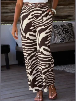 Pantalon tissé avec large ceinture élastique et poches latérales à imprimé animal