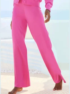 Pantalon tricot jambes larges avec ceinture élastique confortable