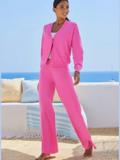 Pantalon tricot jambes larges avec ceinture élastique confortable