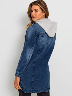 Parka en jean à capuche et poches pratiques