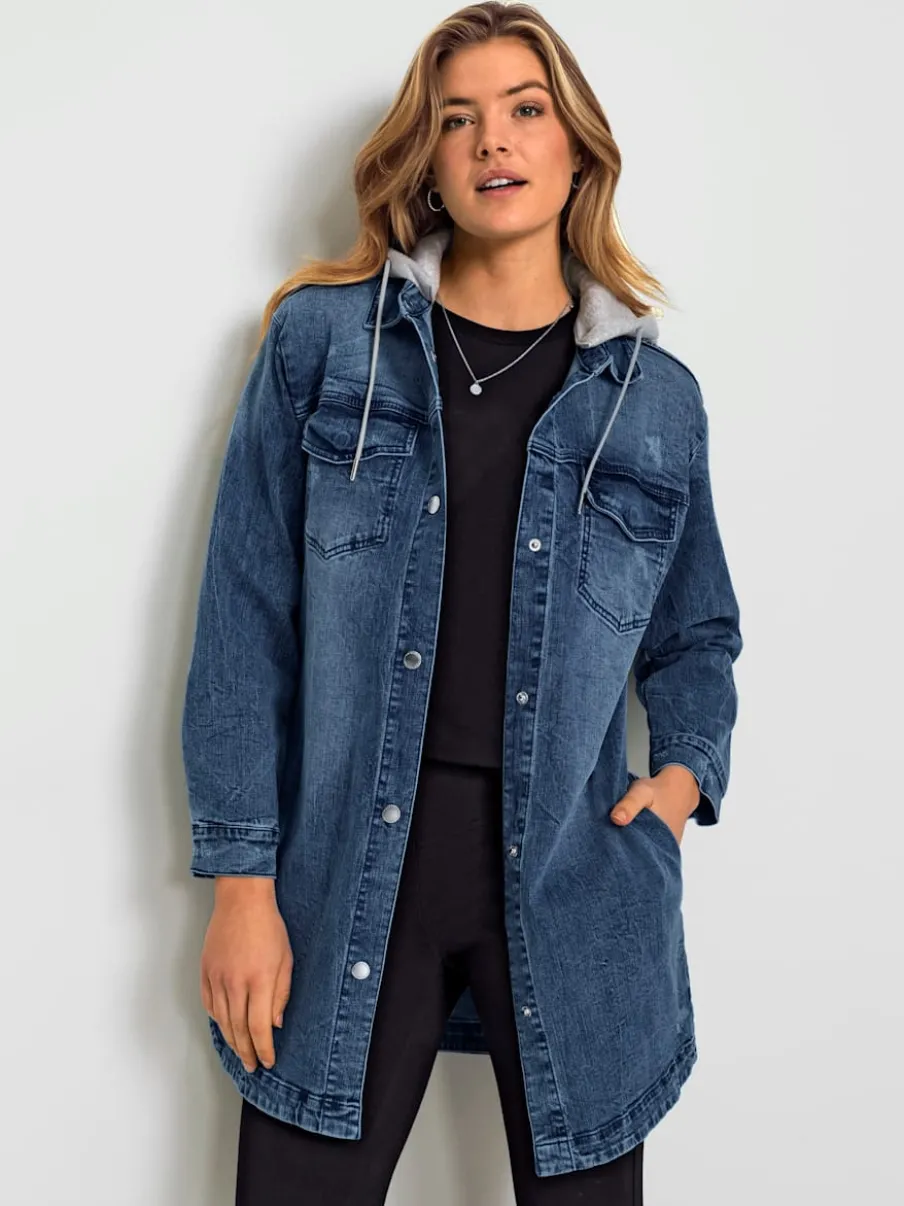 Parka en jean à capuche et poches pratiques