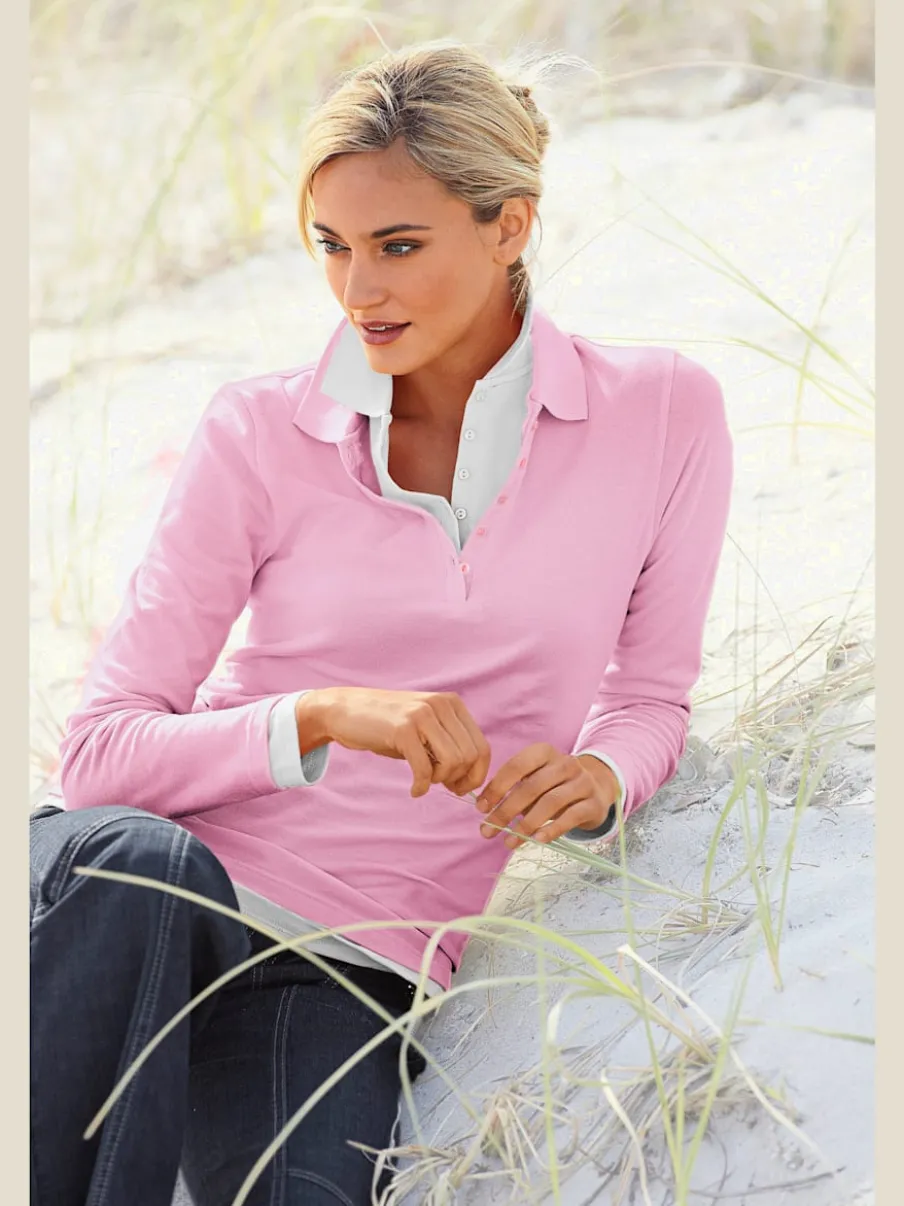 Polo classique à manches longues avec col henley et coupe cintrée