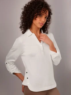 Polo col chemise manches trois quarts en coton doux