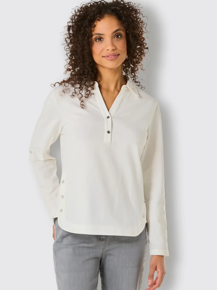 Polo col chemise manches trois quarts en coton doux