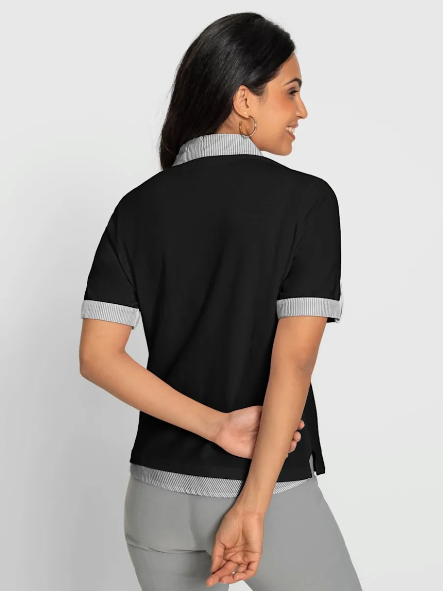 Polo à col tissé avec manches courtes et détails décoratifs