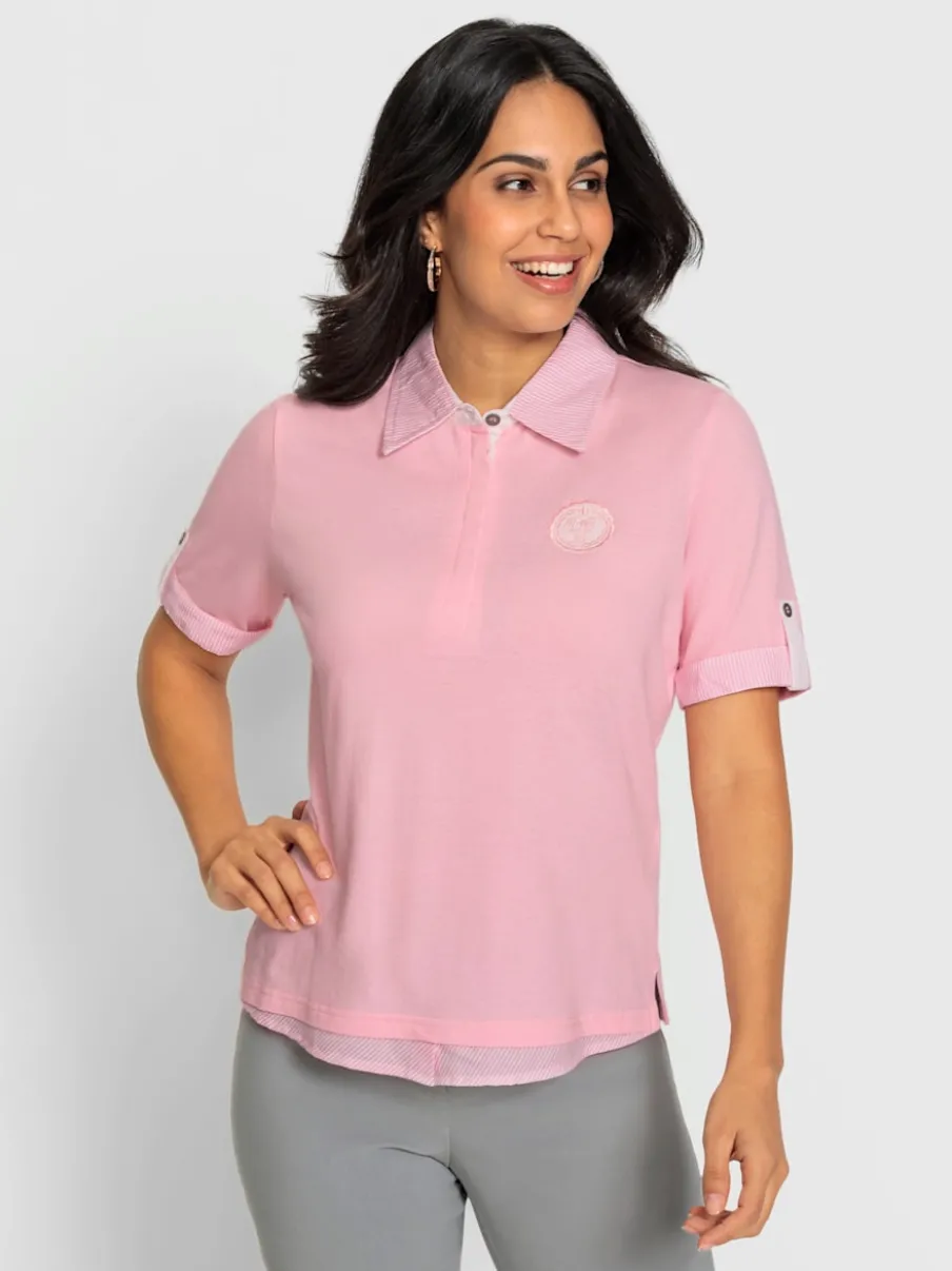 Polo à col tissé avec manches courtes et détails décoratifs