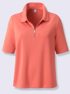 Polo à col zippé en mélange de matières douces et manches courtes