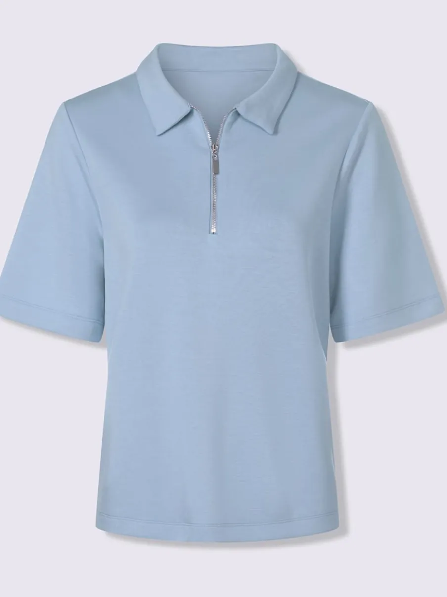 Polo à col zippé en mélange de matières douces et manches courtes