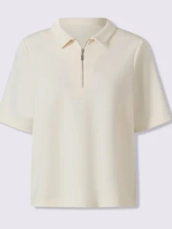 Polo à col zippé en mélange de matières douces et manches courtes
