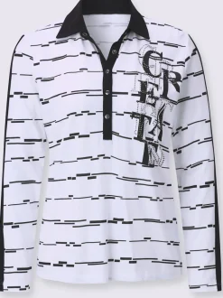 Polo décontracté à col chemise avec motifs imprimés et pierres brillantes
