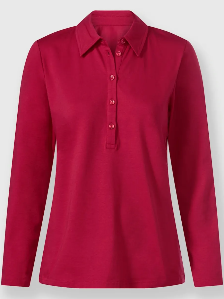 Polo en coton doux à patte de boutonnage manches longues