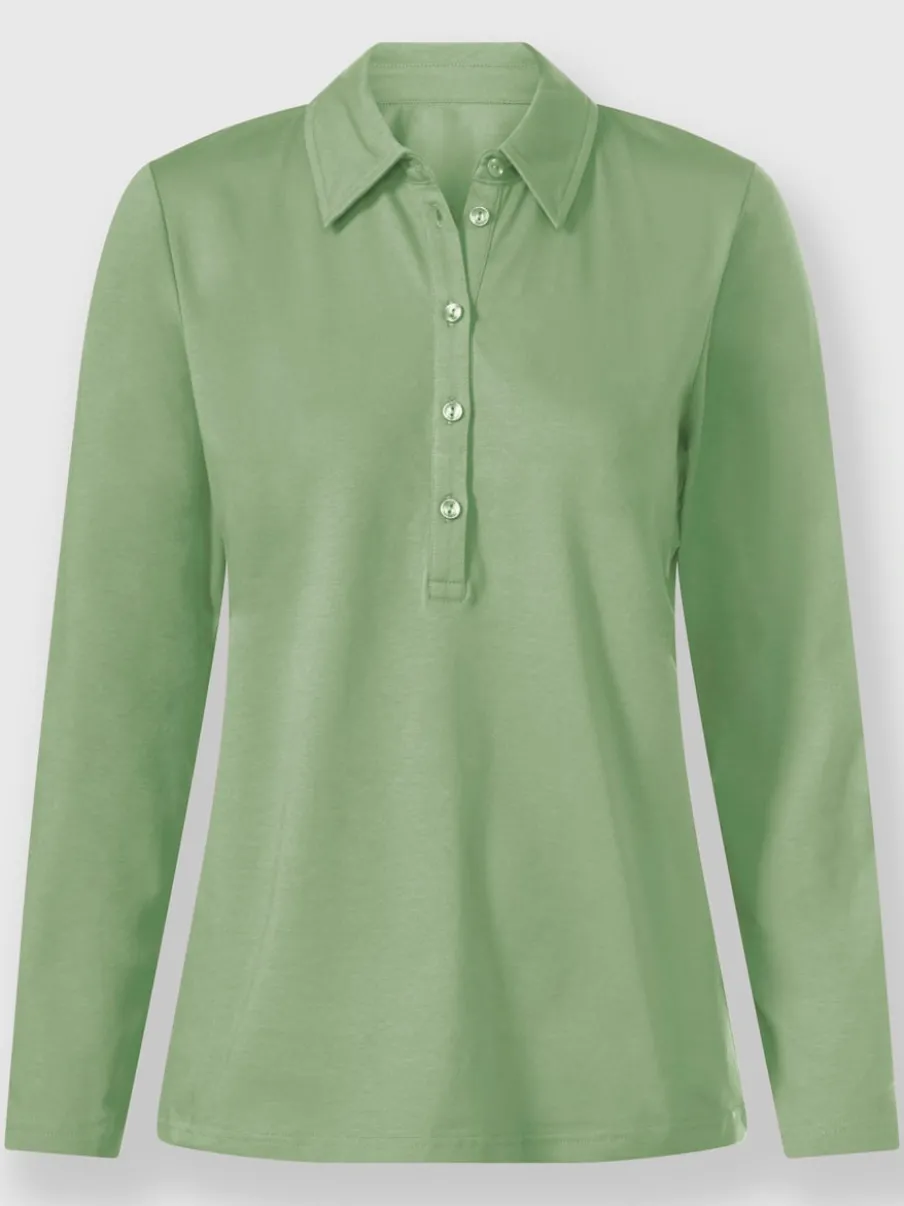 Polo en coton doux à patte de boutonnage manches longues