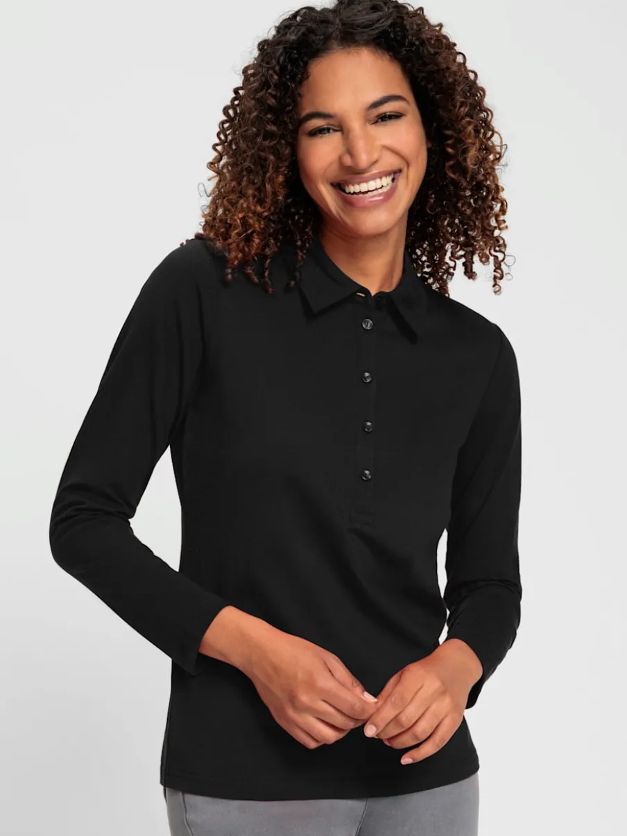 Polo en coton doux à patte de boutonnage manches longues