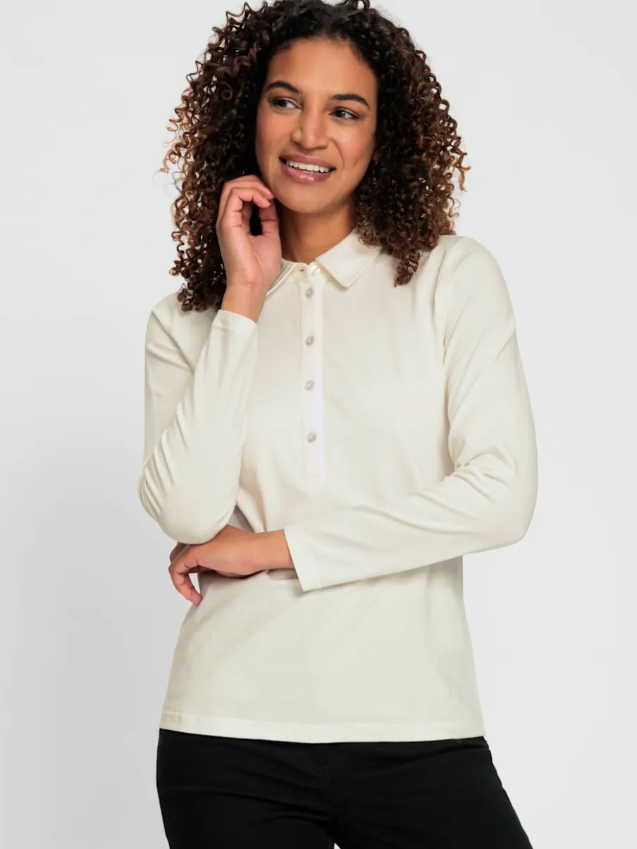 Polo en coton doux à patte de boutonnage manches longues