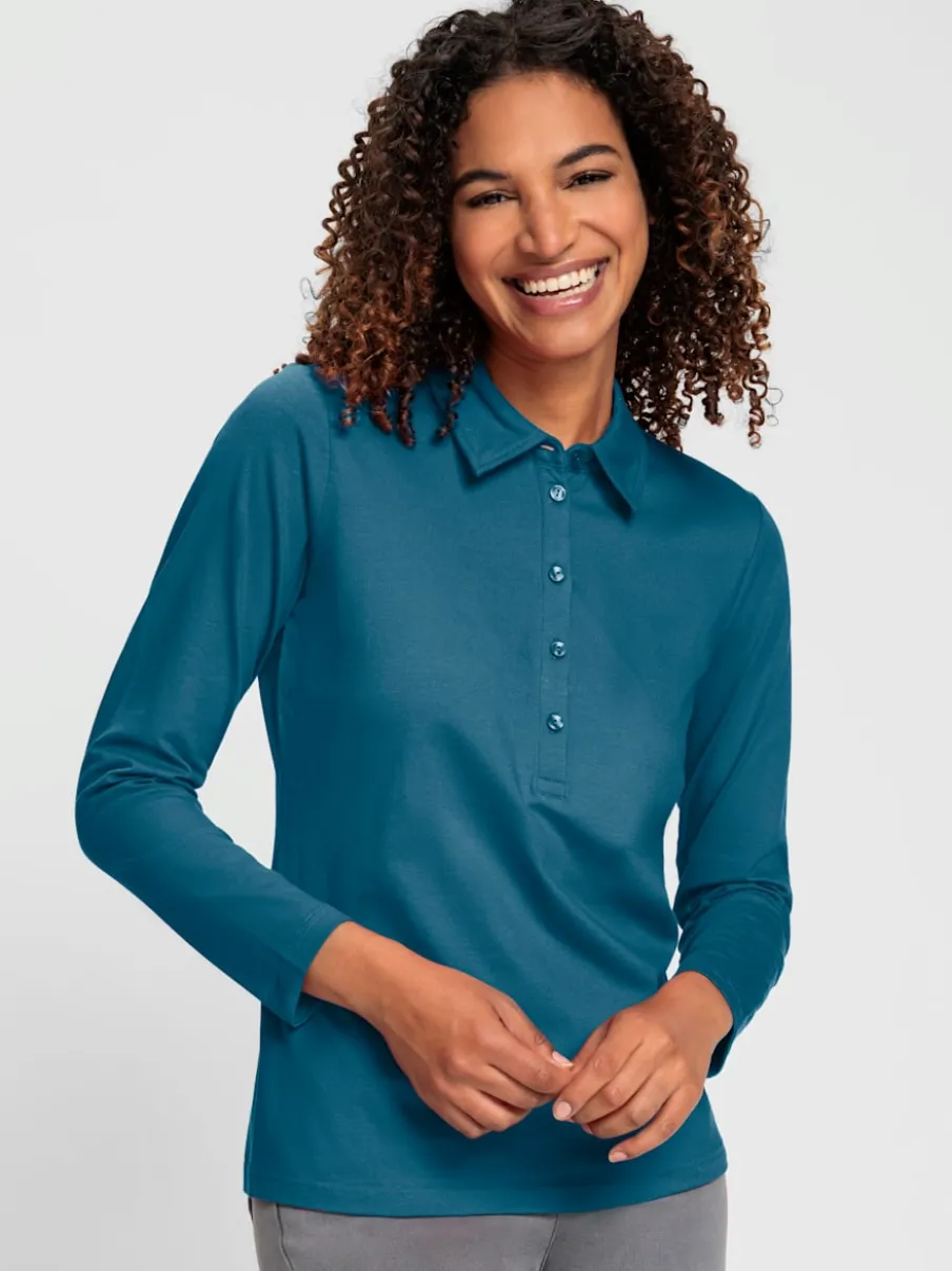 Polo en coton doux à patte de boutonnage manches longues