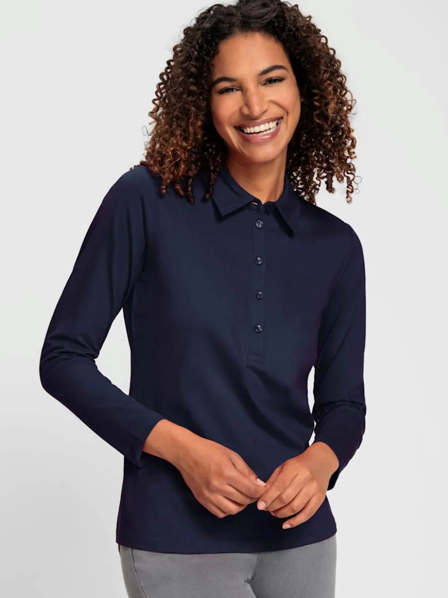 Polo en coton doux à patte de boutonnage manches longues
