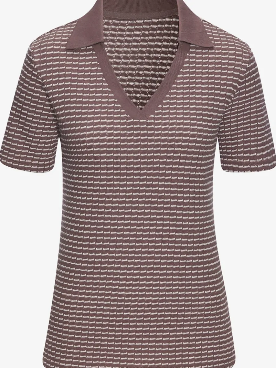 Polo en tricot à col V et manches courtes avec joli motif bicolore