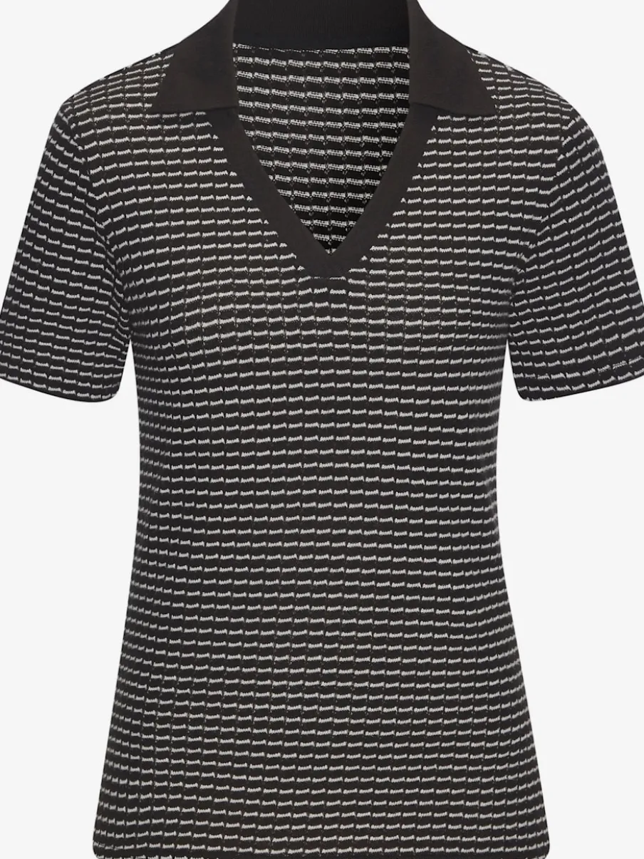 Polo en tricot à col V et manches courtes avec joli motif bicolore