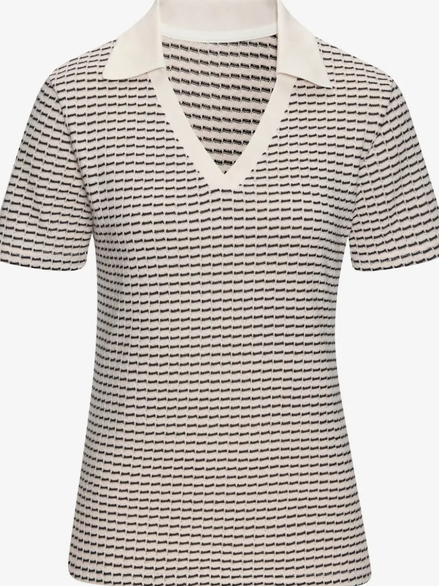 Polo en tricot à col V et manches courtes avec joli motif bicolore