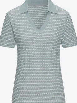 Polo en tricot à col V et manches courtes avec joli motif bicolore