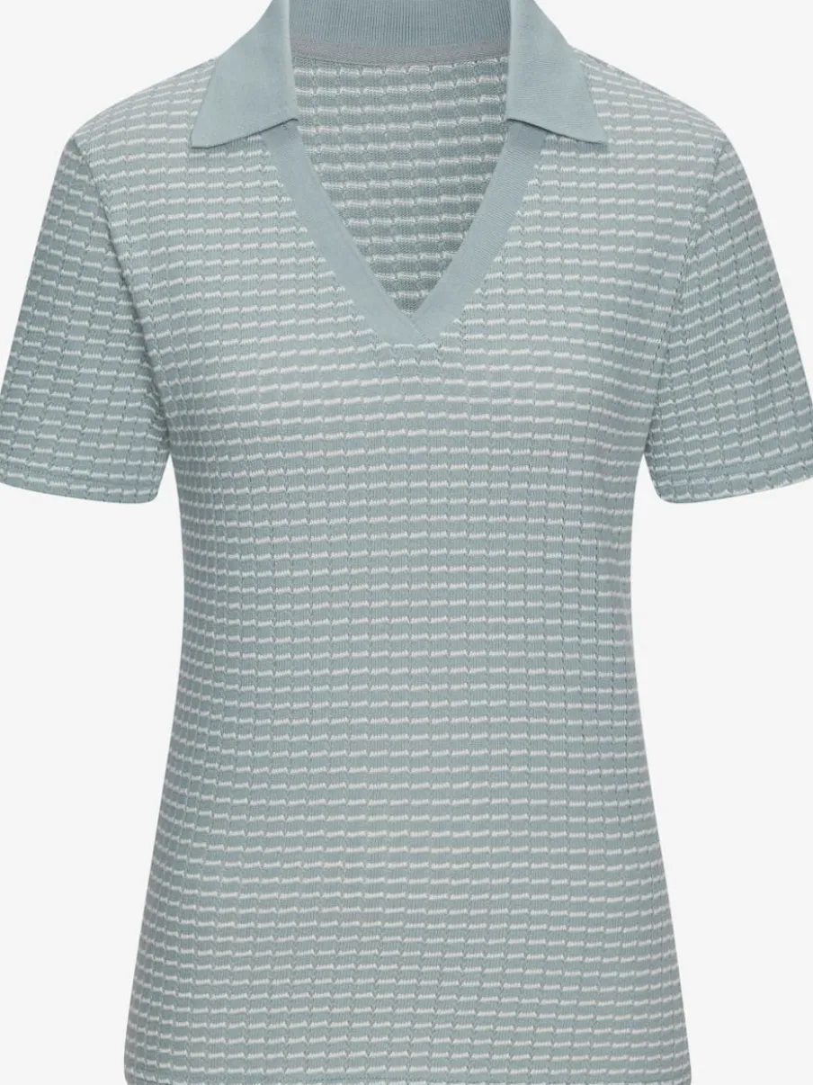 Polo en tricot à col V et manches courtes avec joli motif bicolore