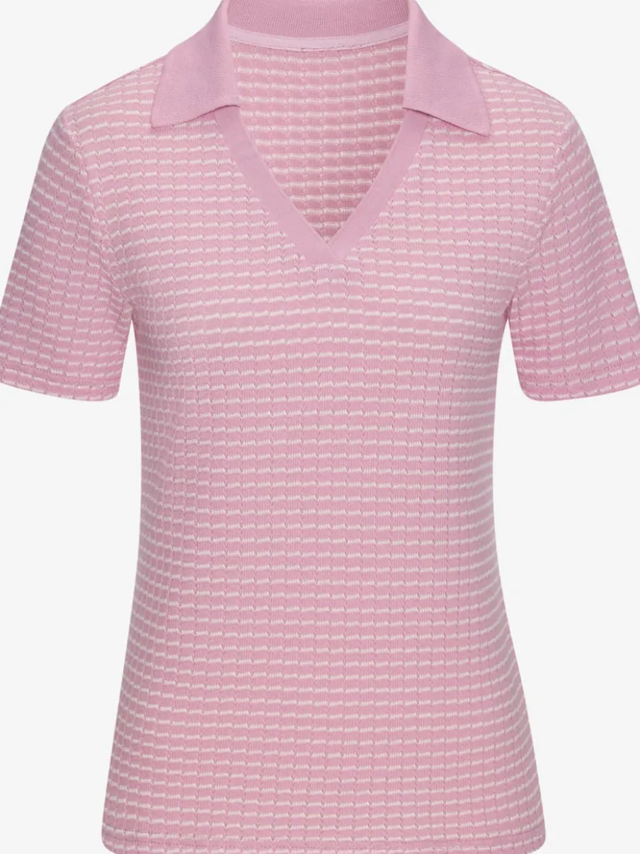 Polo en tricot à col V et manches courtes avec joli motif bicolore