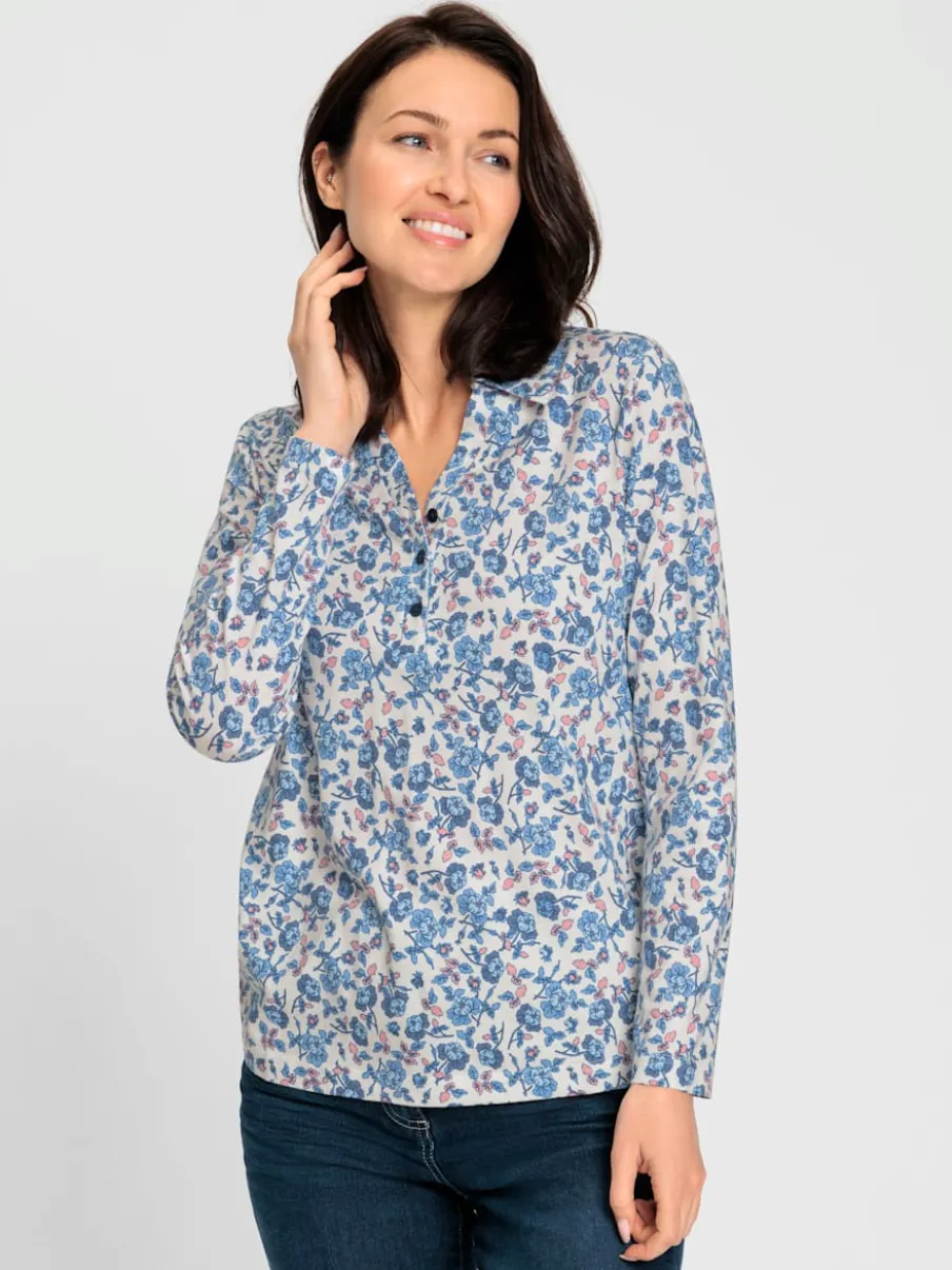Polo floral avec col chemise et manches longues