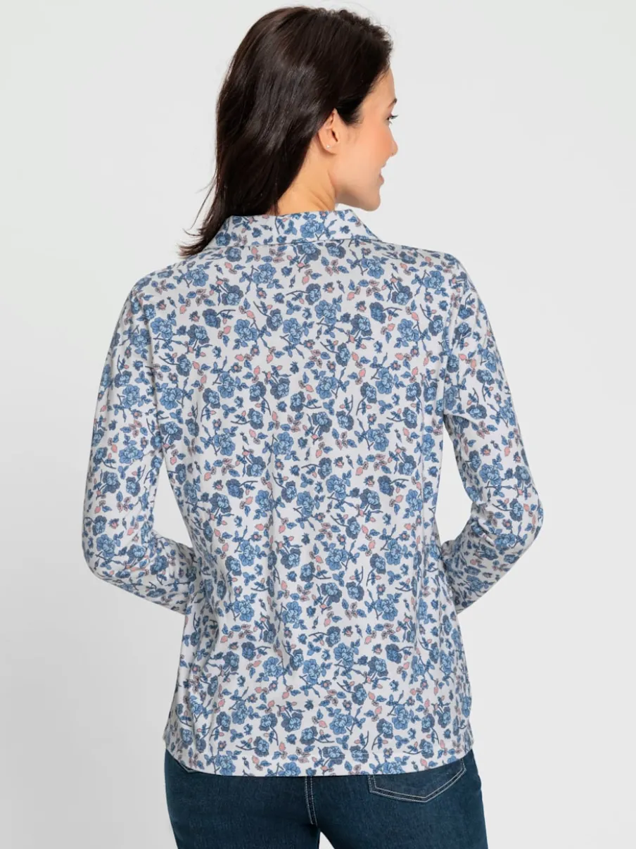 Polo floral avec col chemise et manches longues