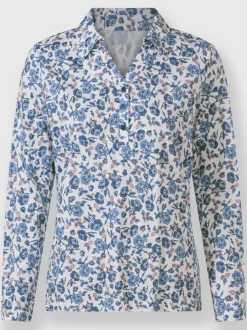 Polo floral avec col chemise et manches longues