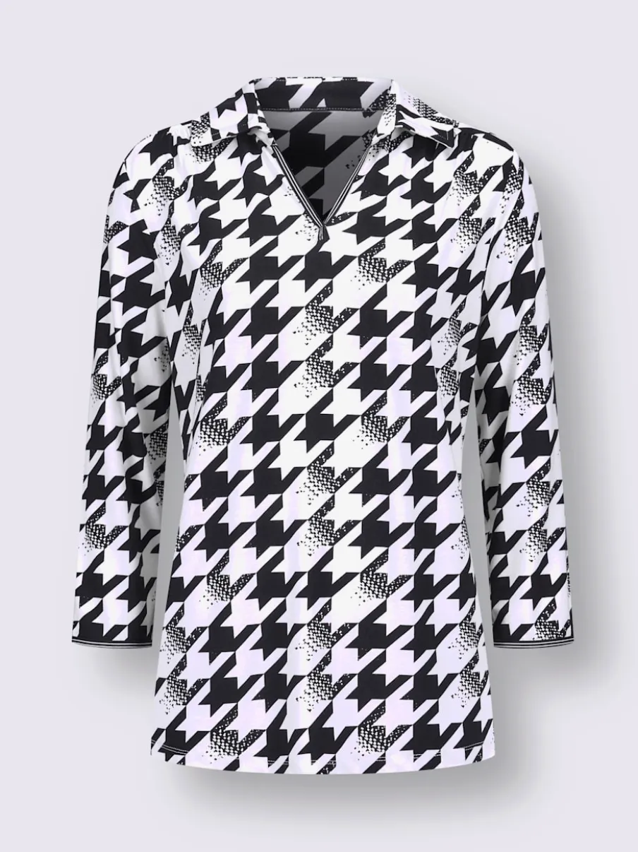 Polo fluide à col V avec motif géométrique en viscose