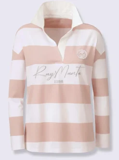 Polo à manches longues à rayures avec inscription brodée