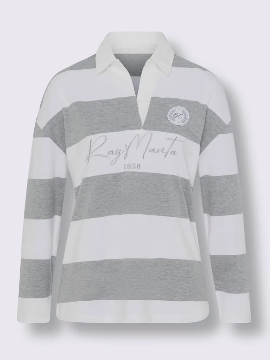Polo à manches longues à rayures avec inscription brodée