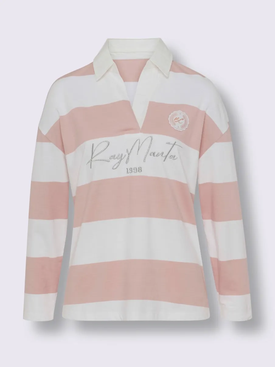 Polo à manches longues à rayures avec inscription brodée