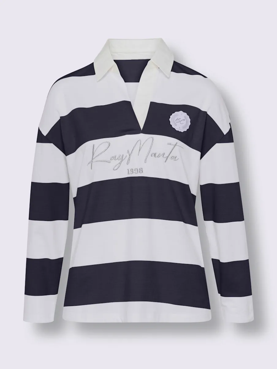 Polo à manches longues à rayures avec inscription brodée