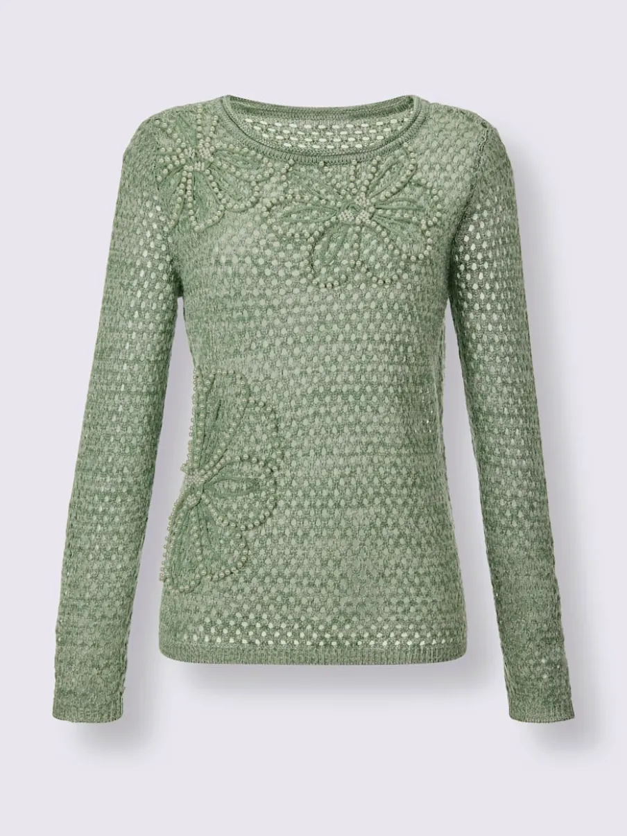 Pull ajouré avec col rond et manches longues brodé