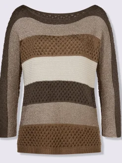 Pull ajouré avec encolure U et manches trois quarts