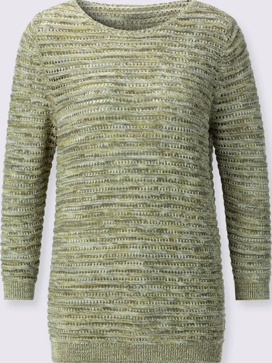 Pull ajouré à col en U manches trois quarts côtelé