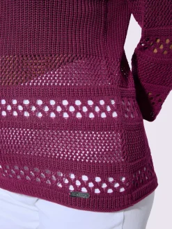 Pull ajouré col rond manches trois quarts motif tricoté